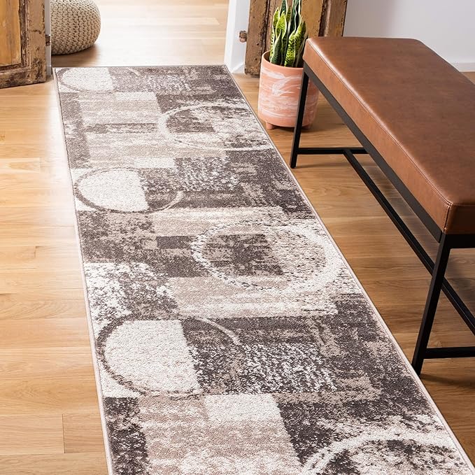 Rugshop Contemporary Abstract Circle Design Soft Runner Rug 2' x 7'2" Brown