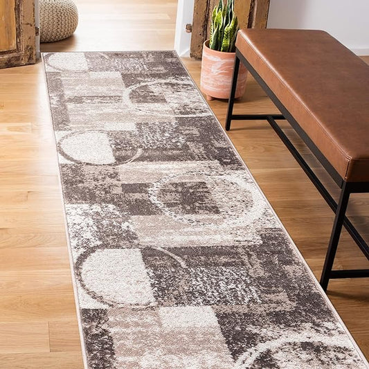 Rugshop Contemporary Abstract Circle Design Soft Runner Rug 2' x 7'2" Brown