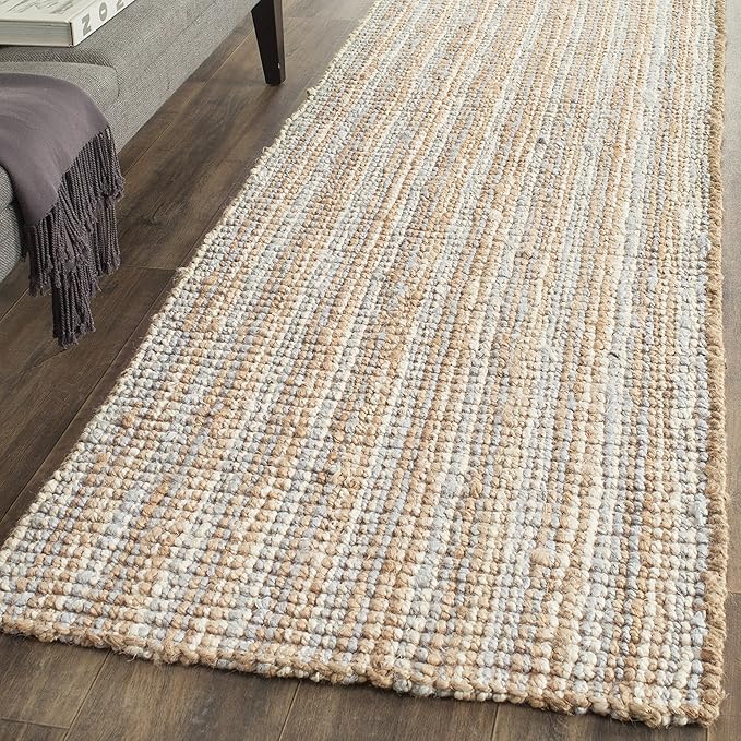 SAFAVIEH Natural Fiber Collection Runner Rug - 2'6" x 10', Grey & Natural, Handmade Chunky Textured Jute 0.75-inch Thick, Ideal for High Traffic Areas in Living Room, Bedroom (NF447K)