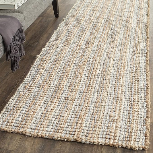 SAFAVIEH Natural Fiber Collection Runner Rug - 2'6" x 10', Grey & Natural, Handmade Chunky Textured Jute 0.75-inch Thick, Ideal for High Traffic Areas in Living Room, Bedroom (NF447K)