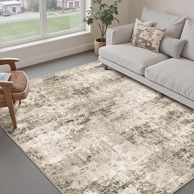 4x6 Washable Rug Brown Entryway Rugs Hallway Area Rug Abstract Non Slip Low Pile Carpet for Bedroom Living Room Office Dining Room Kitchen