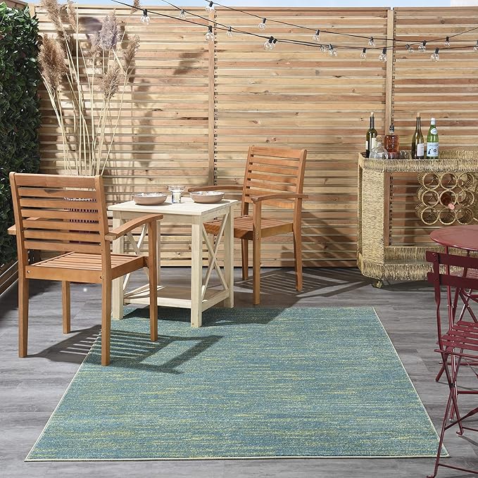 Nourison Essentials Indoor/Outdoor Blue Green 5' x 7' Area Rug, Easy Cleaning, Non Shedding, Bed Room, Living Room, Dining Room, Backyard, Deck, Patio (5x7)