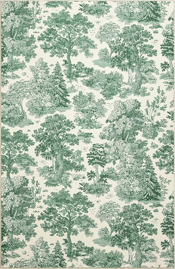 Vintage Botanical Entryway Rug Washable, Thin Pile Country Rustic Nature Plants 4x6 Indoor Rug Carpet Stain Resistant, Cute Green Woodland Forest Area Rug for Bedroom Dining Living Room Kitchen