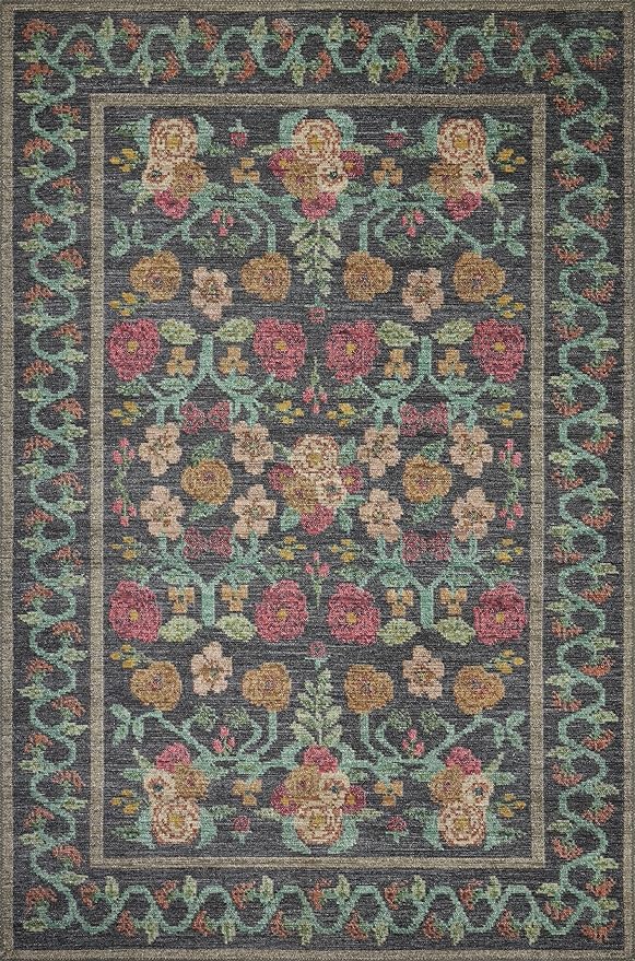 Loloi Rifle Paper Co. Rosa Collection RSA-01 Black 2'-6" x 9'-6" Runner Rug