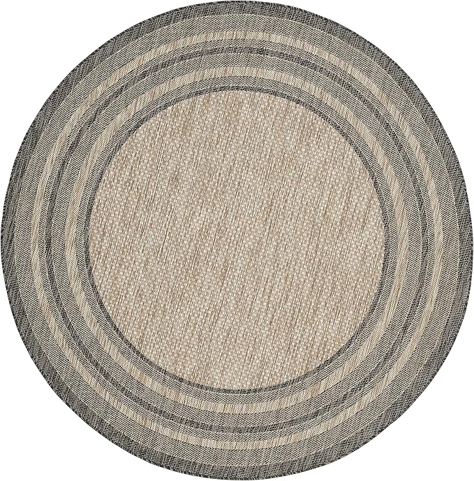 SAFAVIEH Courtyard Collection 9' Round Natural / Black CY8475 Indoor/ Outdoor Waterproof Easy Cleaning Patio Backyard Mudroom Area Rug