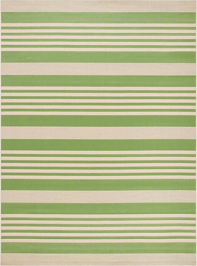 SAFAVIEH Courtyard Collection 8' x 11' Green/Beige CY6062 Stripe Indoor/ Outdoor Waterproof Easy-Cleaning Patio Backyard Mudroom Area-Rug