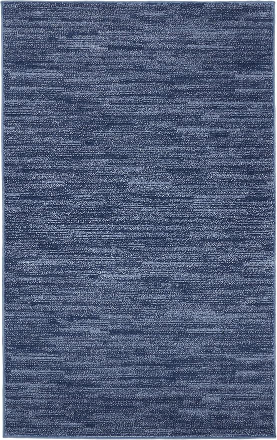 Nourison Essentials Indoor/Outdoor Navy Blue 3' x 5' Area Rug, Easy Cleaning, Non Shedding, Bed Room, Living Room, Dining Room, Backyard, Deck, Patio (3x5)