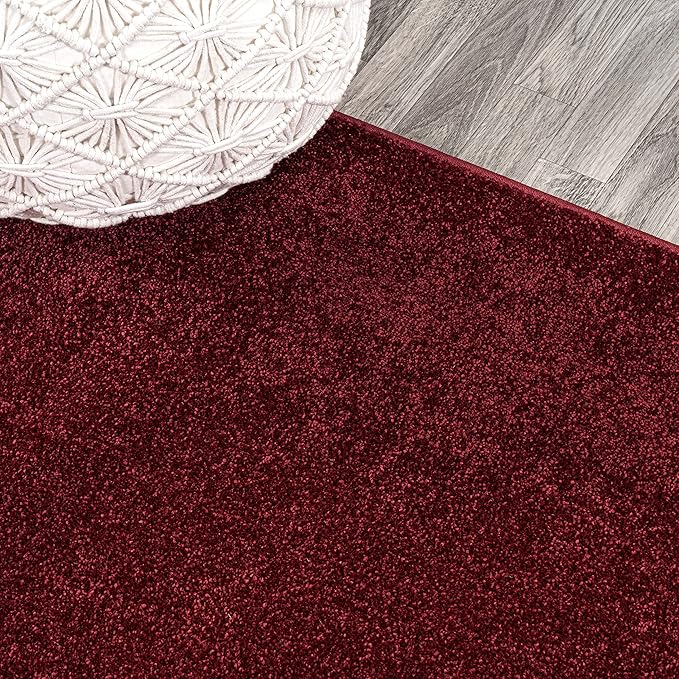 JONATHAN Y SEU100Q-210 Haze Solid Low-Pile Indoor Runner-Rug, Coastal, Bohemian, Minimalist Easy-Washing,Bedroom,Kitchen,Living Room,Non Shedding, Dark Red, 2 X 10