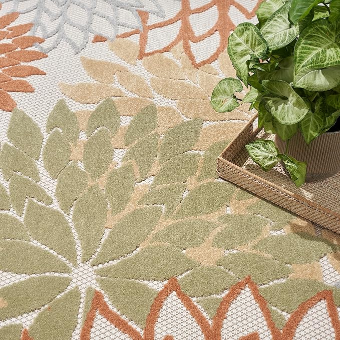 Nourison Aloha Indoor-Outdoor Ivory Multicolor 3'6" x 5'6" Area Rug, Easy Cleaning, Non Shedding, Bed Room, Living Room, Dining Room, Backyard, Deck, Patio (4x6)