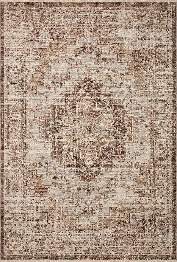 Loloi Sorrento Collection 7'-10" x 7'-10" Round Accent Rug in Mocha/Multi - Vintage Inspired Patterned Area Rug, Unique Area Rug for Living Room, Bedroom, Dining Area