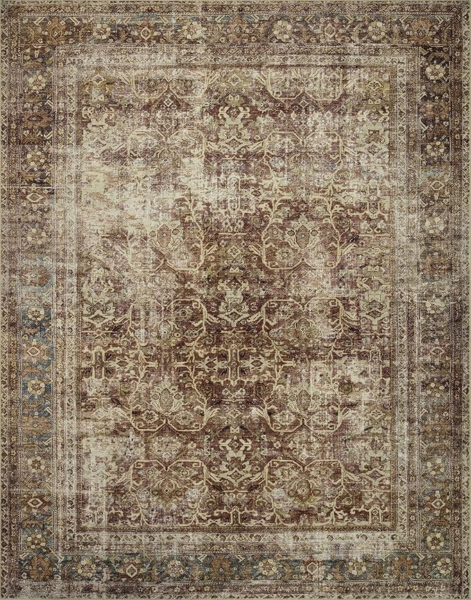 Loloi Magnolia Home by Joanna Gaines Sinclair Collection SIN-01 Rust/Lagoon 7'-6" x 9'-6", .25" Pile Height, Machine Washable, Area Rug