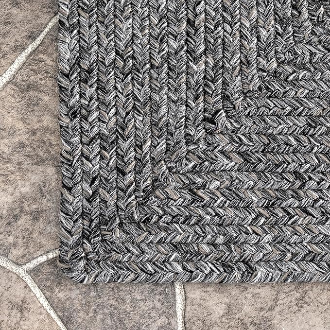 nuLOOM HJFV 12' x 18' Solid Hand Braided Indoor/Outdoor Area Rug, Pet-Friendly, High Traffic, Weather Resistant, for Patio, Balcony, Bedroom, Living, Dining Room, Wynn Charcoal