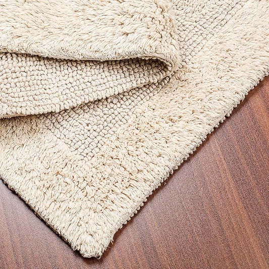 Savi Home Bath Mat Rug 17x24 Linen, 100% Pure Cotton, Super Soft White, Plush & Absorbent, Hand Tufted Heavy Weight Construction, Full Reversible Step Out Rugs