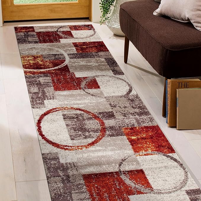 Contemporary Abstract Circle Design Multi Soft 2' x 7'2" Indoor Area Rug Runner