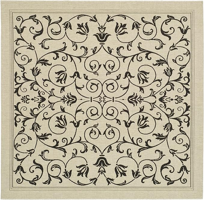 SAFAVIEH Courtyard Collection 7'10' x 7'10' Square Sand / Black CY2098 Scroll Indoor/ Outdoor Patio Backyard Mudroom Area-Rug
