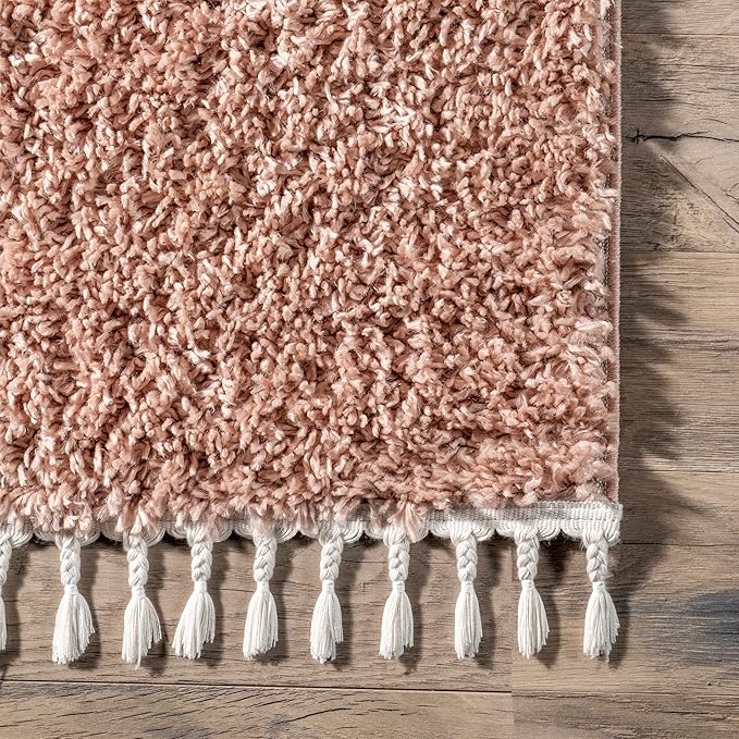 nuLOOM Neva Modern Tasseled Shag Area Rug, 8' Square, Pink