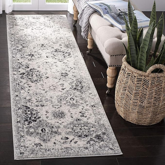 SAFAVIEH Madison Collection Runner Rug - 2'3" x 12', Silver & Grey, Boho Chic Distressed Design, Non-Shedding & Easy Care, Ideal for High Traffic Areas in Living Room, Bedroom (MAD611G)