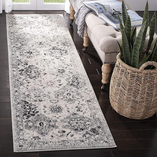SAFAVIEH Madison Collection Runner Rug - 2'3" x 18', Silver & Grey, Boho Chic Distressed Design, Non-Shedding & Easy Care, Ideal for High Traffic Areas in Living Room, Bedroom (MAD611G)