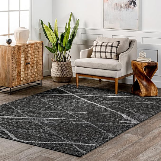 nuLOOM 5x8 Thigpen Contemporary Area Rug, Charcoal, Abstract Lines, Non-Slip Backing, Stain Resistant, For Bedroom, Dining Room, Living Room, Hallway, Office, Kitchen, Entryway