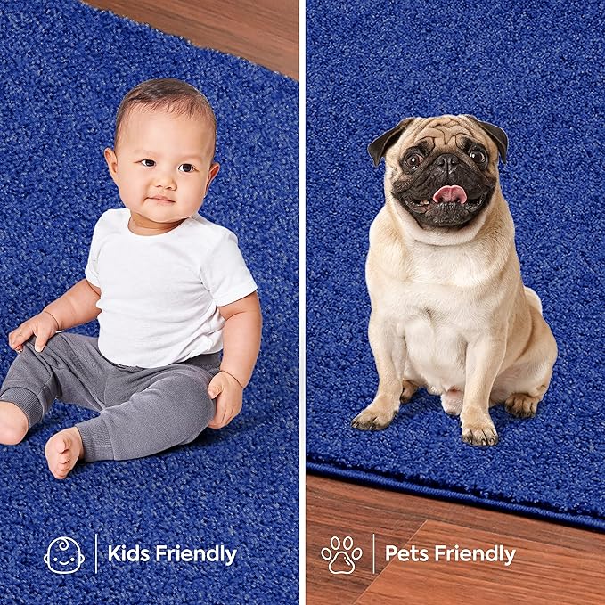 Furnish my Place Modern Indoor/Outdoor Commercial Solid Color Rug - Neon Blue, 2' x 12' Oval, Pet and Kids Friendly Rug. Made in USA, Area Rugs Great for Kids, Pets, Event, Wedding