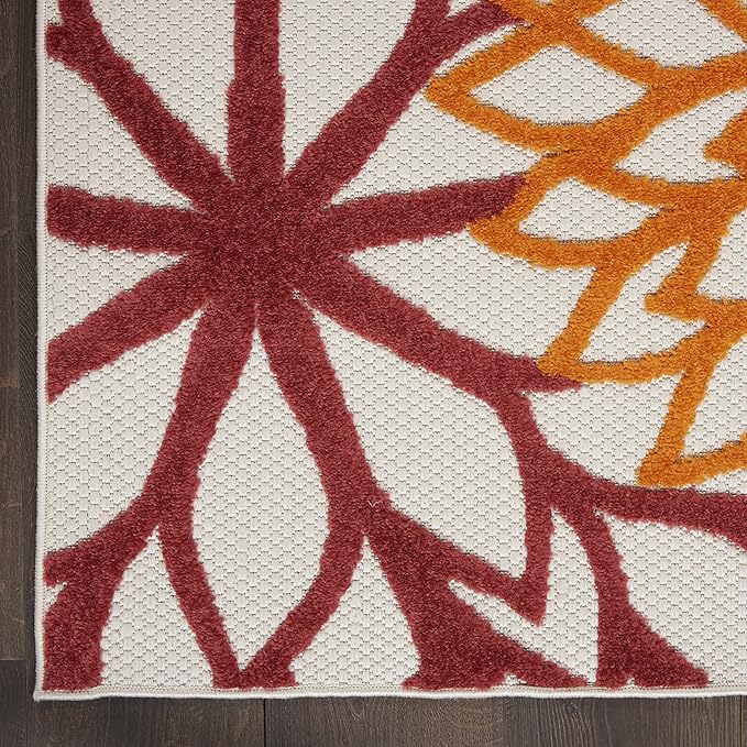 Nourison Aloha Indoor/Outdoor Floral Red Multi Colored 2'8" x 4' Area Rug, (3' x 4')