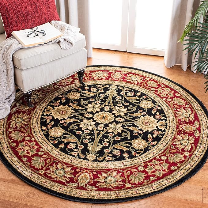 SAFAVIEH Lyndhurst Collection 10' Round Black/Red LNH212G Traditional Oriental Non-Shedding Living Room Bedroom Area Rug