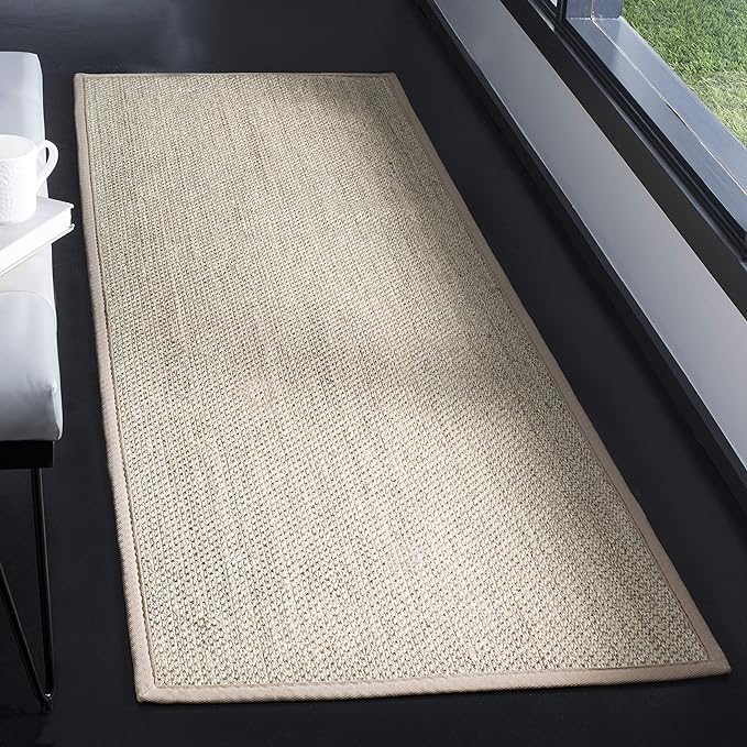 SAFAVIEH Natural Fiber Collection Runner Rug - 2'6" x 16', Marble & Linen, Border Sisal Design, Easy Care, Ideal for High Traffic Areas in Living Room, Bedroom (NF143B)