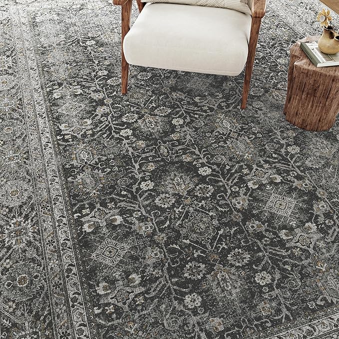 Black Runner Rug 3x12 Vintage Area Carpet Hallway Long Indoor Kitchen Washable Living Room Low Pile Traditional Distressed Retro Accent Throw Rug Non Slip Laundry Bathroom Office Dining Room
