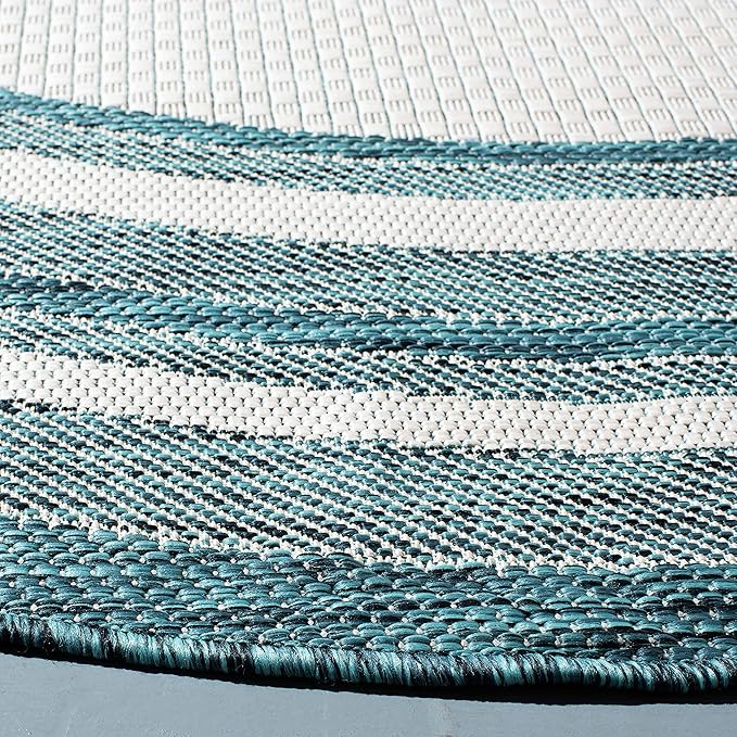 SAFAVIEH Courtyard Collection Area Rug - 6'7" Round, Ivory & Teal, Non-Shedding & Easy Care, Indoor/Outdoor & Washable-Ideal for Patio, Backyard, Mudroom (CY8475-53512)