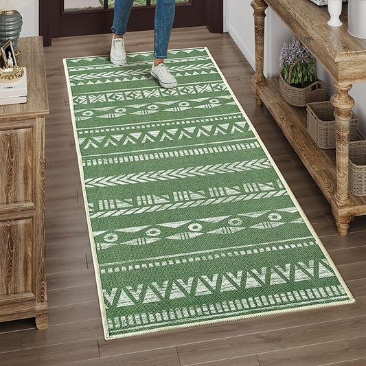 Runners for Hallways Kitchen Runner Rug Non Slip 2x6 Washable Runner Rugs Tear and Stain Resistance, Hand Woven Style Thin Runners for Hallways, Kitchen, Laundry, Bedroom, Bathroom- Green