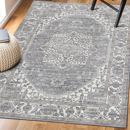 Vintage Area Rug, 3x5 Washable Rugs for Living Room Bedroom Entryway Indoor Door mat, Distressed Boho Country Accent Rugs, Thin Low-Pile Floor Carpet for Kids Pet (Brown)