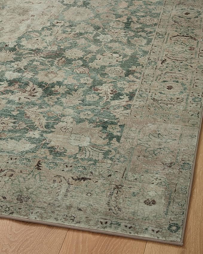 Loloi Magnolia Home by Joanna Gaines Sinclair Collection SIN-05 Jade/Sand 2'-3" x 7'-6", .25" Pile Height, Machine Washable, Runner Rug