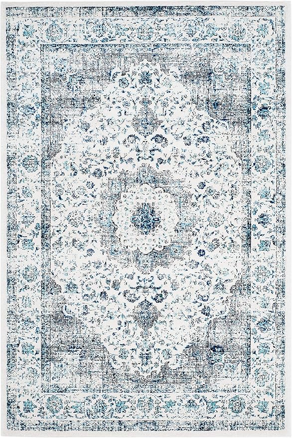 SAFAVIEH Evoke Collection Area Rug - 6'7" x 9', Ivory & Grey, Shabby Chic Oriental Medallion Design, Non-Shedding & Easy Care, Ideal for High Traffic Areas in Living Room, Bedroom (EVK220D)