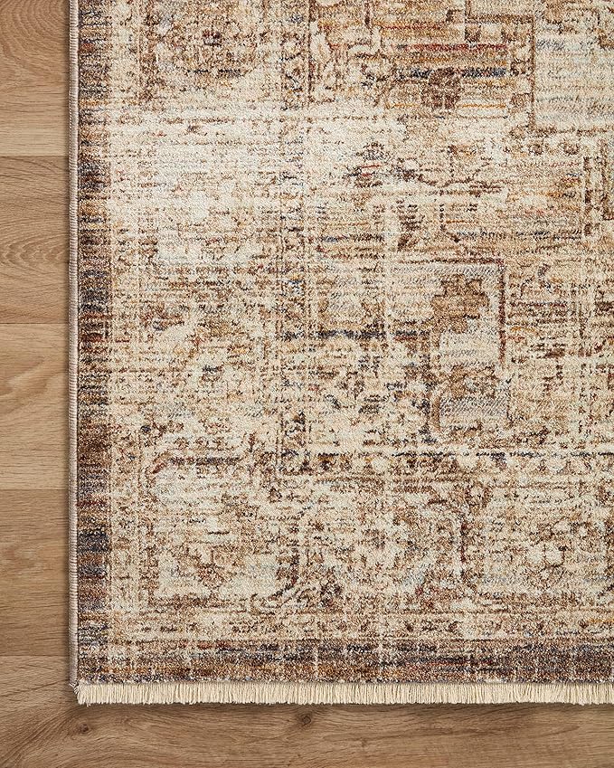 Loloi Sorrento Collection 7'-10" x 7'-10" Round Accent Rug in Mocha/Multi - Vintage Inspired Patterned Area Rug, Unique Area Rug for Living Room, Bedroom, Dining Area