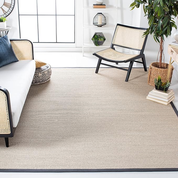 SAFAVIEH Natural Fiber Collection Area Rug - 8' x 10', Marble & Dark Grey, Border Sisal Design, Easy Care, Ideal for High Traffic Areas in Living Room, Bedroom (NF143D)