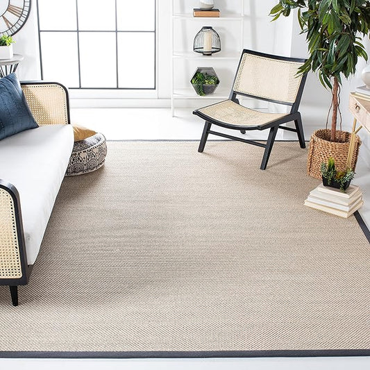 SAFAVIEH Natural Fiber Collection Area Rug - 8' x 10', Marble & Dark Grey, Border Sisal Design, Easy Care, Ideal for High Traffic Areas in Living Room, Bedroom (NF143D)