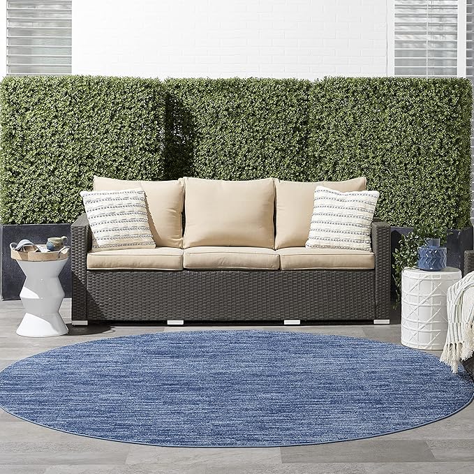 Nourison Essentials Indoor/Outdoor Navy Blue 10' x Round Area Rug, Easy Cleaning, Non Shedding, Bed Room, Living Room, Dining Room, Backyard, Deck, Patio (10 Round)