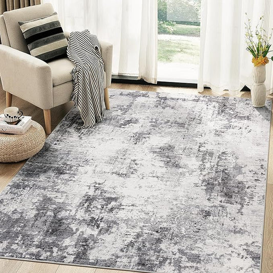 Washable Rug 5x7 Area Rugs for Living Room: Modern Abstract Neutral Soft Rug for Bedroom Dining Room Under Kitchen Table Home Office Decor - Grey