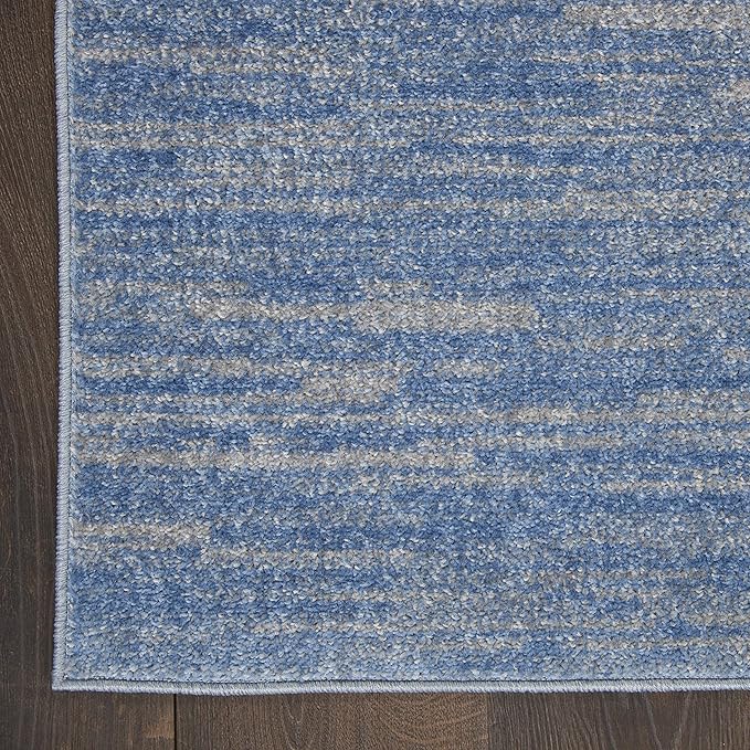 Nourison Essentials Solid Indoor/Outdoor Blue/Grey 2'2" x 20 Area Rug, Easy Cleaning, Non Shedding, Bed Room, Living Room, Dining Room, Deck, Patio, Backyard (2x20)