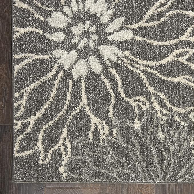 Nourison Passion Charcoal/Blue 1'10" x 6' Area Rug, Floral, Farmhouse, Easy Cleaning, Non Shedding, Bed Room, Living Room, Dining Room, Kitchen, (6' Runner)