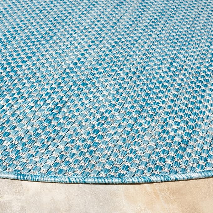SAFAVIEH Courtyard Collection 7'1" Round Aqua/Grey CY8521 Indoor/ Outside Waterproof Easy cleansingPatio Backyard Mudroom Area Mat