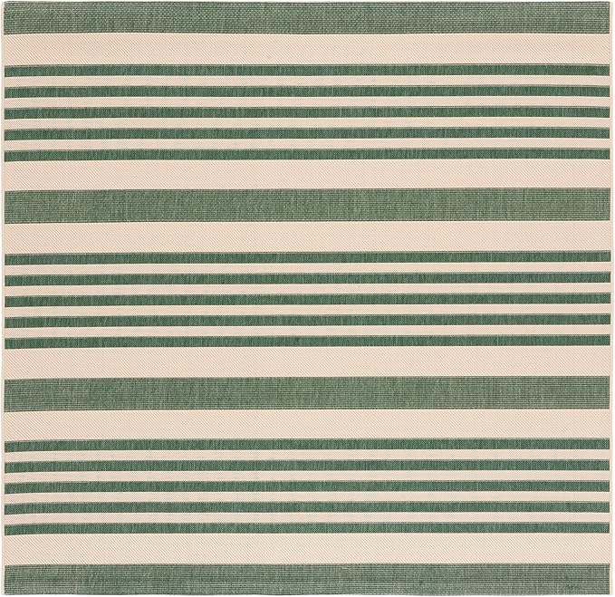 SAFAVIEH Courtyard Collection Area Rug - 6'7" Square, Beige & Dark Green, Stripe Design, Non-Shedding & Easy Care, Indoor/Outdoor & Washable-Ideal for Patio, Backyard, Mudroom (CY6062-322)