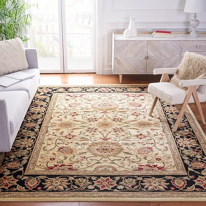 SAFAVIEH Lyndhurst Collection X-Large Area Rug - 11' x 15', Ivory & Black, Traditional Oriental Design, Non-Shedding & Easy Care, Ideal for High Traffic Areas in Living Room, Bedroom (LNH212B)