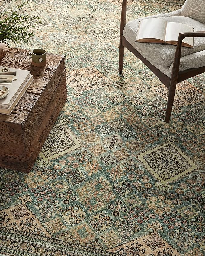 Loloi Magnolia Home by Joanna Gaines Sinclair Collection SIN-03 Turquoise/Multi 5'-0" x 7'-0", .25" Pile Height, Machine Washable, Area Rug