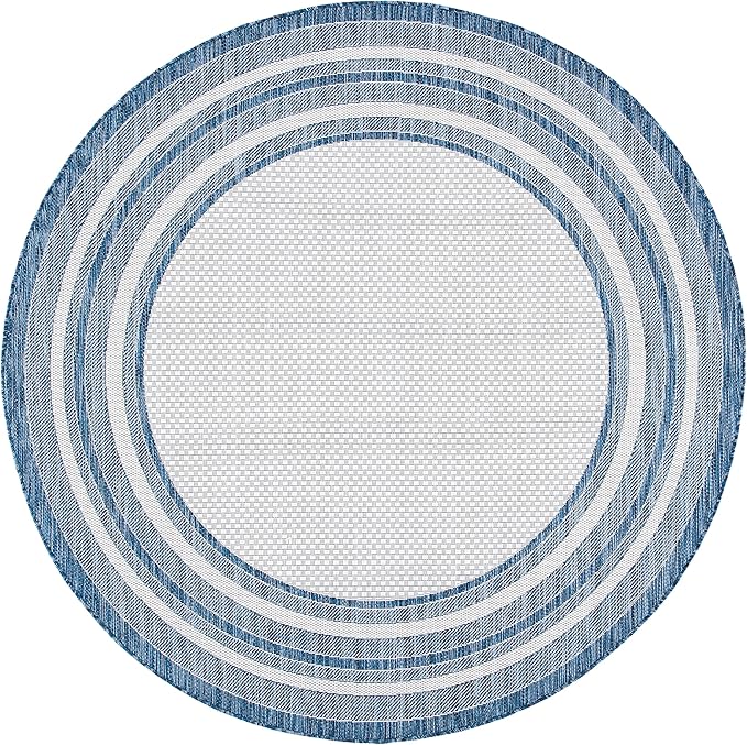 SAFAVIEH Courtyard Collection Area Rug - 9' Round, Ivory & Navy, Non-Shedding & Easy Care, Indoor/Outdoor & Washable-Ideal for Patio, Backyard, Mudroom (CY8475-53412)