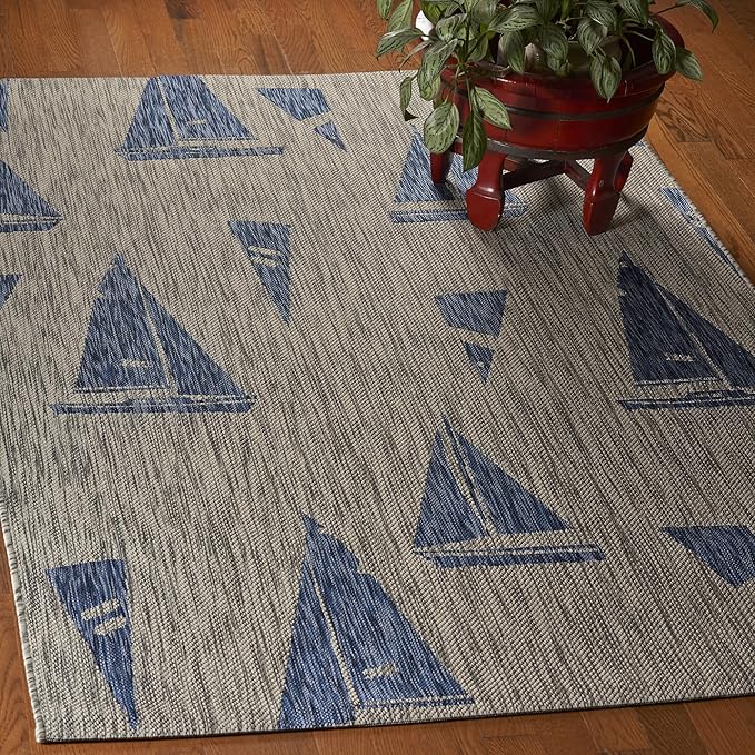 LR Home Marina Indoor/Outdoor Rug, 7'9" x 9'9" (Rectangular), Gray/Blue