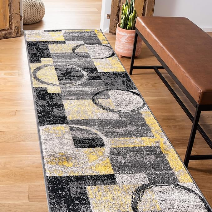Rugshop Contemporary Abstract Circle Design Soft Runner Rug 2' x 7'2" Yellow