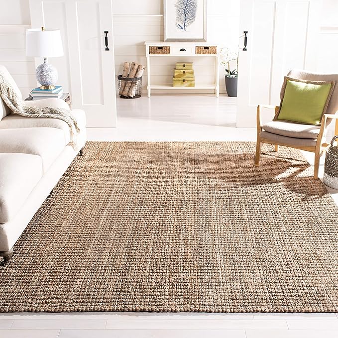 SAFAVIEH Natural Fiber Collection Area Rug - 10' x 14', Natural & Grey, Handmade Chunky Textured Jute 0.75-inch Thick, Ideal for High Traffic Areas in Living Room, Bedroom (NF447M)