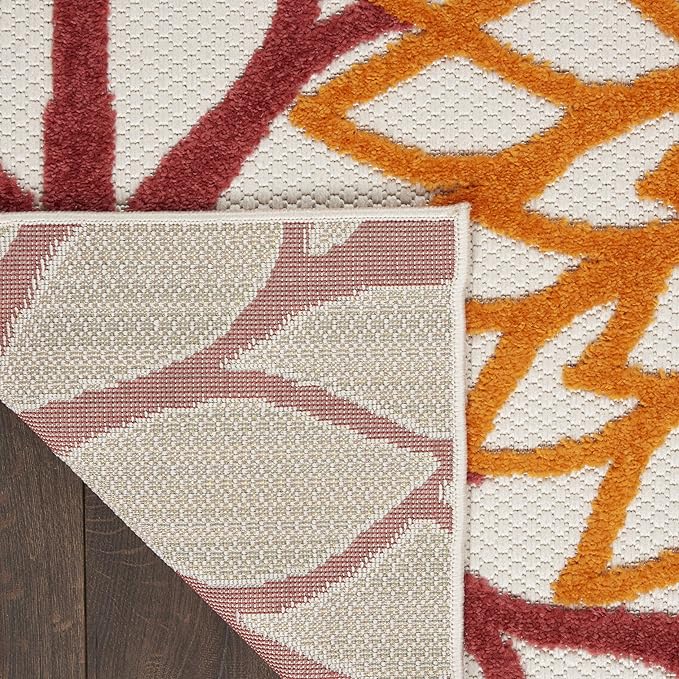 Nourison Aloha Indoor/Outdoor Red Multi Colored 2'3" x 12' Area Rug, Tropical, Botanical, Easy Cleaning, Non Shedding, Bed Room, Living Room, Dining Room, Deck, Backyard, Patio (2x12)