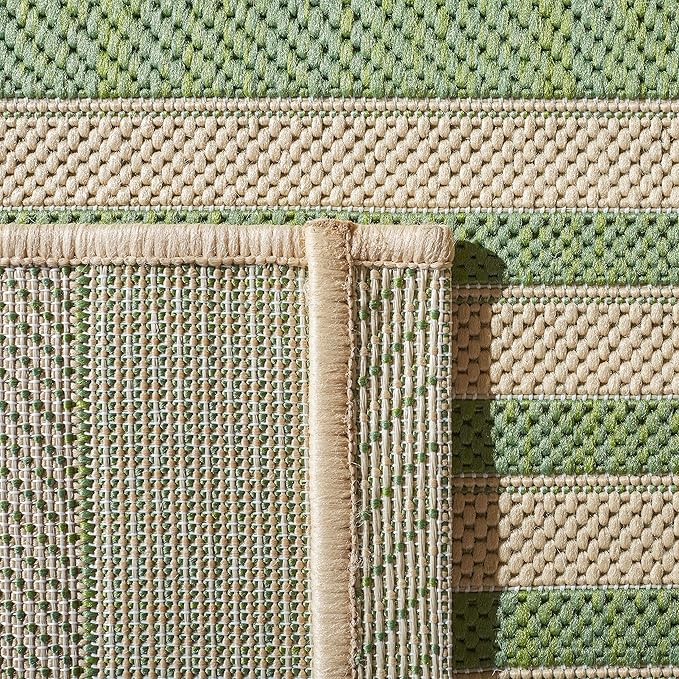 SAFAVIEH Courtyard Collection Area Rug - 5'3" x 7'7", Green & Beige, Stripe Design, Non-Shedding & Easy Care, Indoor/Outdoor & Washable-Ideal for Patio, Backyard, Mudroom (CY6062-244)